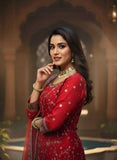 Royal Red Pure Silk Suit with Organza Dupatta & Banarasi Gharara – A Tale of Grace and Heritage