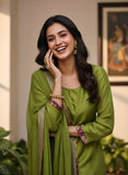 Lime Green Silk Suit with Organza Dupatta & Brocade Gharara – Grace with a Hint of Royalty