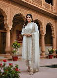 White Silk Suit with Pure Organza Dupatta & Dabka Zardozi Work