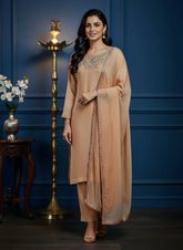 Peach Georgette Suit with Dabka Zardozi Work & Dupatta – Elegant Occasion Wear