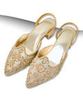 Buy Jutti – Champagne Gold Heel Jutti with Floral Embroidery for Women