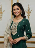 Green Silk Shirt with Tissue Silk Gharara & Dupatta – Zari & Pearl Cutdana Work
