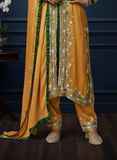 Mustard & Green Crepe Suit with Dabka Zardozi Handwork & Chinnon Dupatta | Party Wear Suits for Women