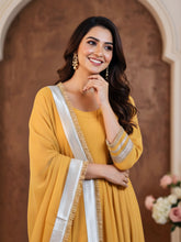 Mustard Crepe Silk Anarkali with Organza Dupatta