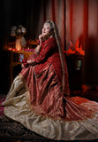 Bridal Red Farshi Gharara Set with Dabka Zardozi Work | Upara Silk Kameez & Chiffon Dupatta