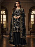 Black Pure Silk Gharara Set with Hand Zardozi Work