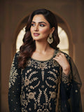 Black Pure Silk Gharara Set with Hand Zardozi Work