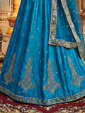 Teal Velvet Lehenga Choli with Net Dupatta & Dabka Zardozi Work