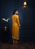 Mustard & Green Crepe Suit with Dabka Zardozi Handwork & Chinnon Dupatta | Party Wear Suits for Women