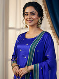 Royal Blue Pure Silk Gharara Set with Chinon Dupatta