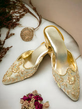 Buy Jutti – Champagne Gold Heel Jutti with Floral Embroidery for Women