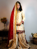 Ivory and Maroon Gharara Set