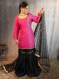 Pink & Black Embroidered Gharara Dress