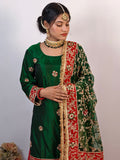 Elegant Green and Red Embroidered Gharara Dress for Brides & Festive Occasions