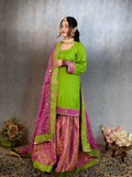 Traditional Banarasi Gharara Set – Vibrant Green & Pink Elegance