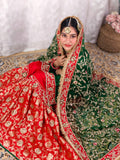Elegant Green and Red Embroidered Gharara Dress for Brides & Festive Occasions
