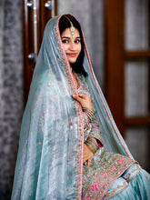 Ice Blue Gharara Set with Dabka, Zardozi & Resham Embroidery – Organza Fabric