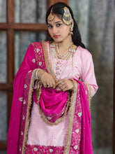 Baby Pink Silk Gharara Dress with Magenta Chinon Dupatta – Dabka Zari Work