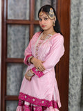 Baby Pink Silk Gharara Dress with Magenta Chinon Dupatta – Dabka Zari Work