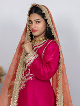 Hot Pink Upada Silk Gharara Dress with Orange Organza Dupatta