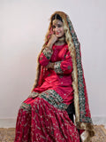 Crimson Red Pure Silk Bridal Gharara Set – Regal Elegance in Every Thread