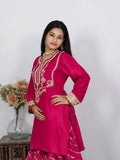 Hot Pink Upada Silk Gharara Dress with Orange Organza Dupatta