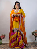 Yellow Chatapati Brocade Gharara Set with Multicolour Chiffon Dupatta – Festive Ethnic Wear
