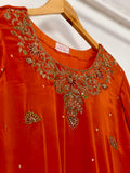 Gharara Set for Wedding – Orange Raw Silk Kameez with Green Banarasi Gharara & Embroidered Dupatta