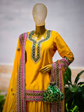 Mustard Yellow Gharara Set with Dabka, Zardozi & Gota Work | Pure Chinon Dupatta – Perfect for Haldi