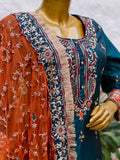 Teal Pure Silk Gharara Set with Hand Zardozi Work