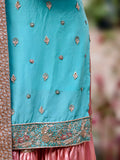 Aqua & Blush Pure Silk Gharara Set with Hand Zardozi Work