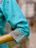 Aqua & Blush Pure Silk Gharara Set with Hand Zardozi Work