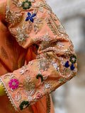 Peach Silk Farshi Gharara Set with Banarasi Brocade & Hand Zardozi Work