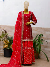 Lakhnavi Farshi Bridal Gharara in Crape Silk with Zardozi