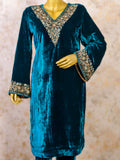 Velvet Suit with Organza Dupatta – Dabka Zardozi