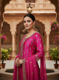 Hot Pink Pure Silk Suit with Dabka Zardozi Embroidery & Pure Chiffon Dupatta – Bridal Wear