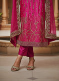 Hot Pink Pure Silk Suit with Dabka Zardozi Embroidery & Pure Chiffon Dupatta – Bridal Wear