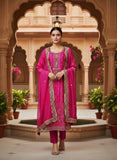 Hot Pink Pure Silk Suit with Dabka Zardozi Embroidery & Pure Chiffon Dupatta – Bridal Wear