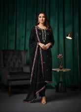 Black Pure Organza Suit with Dabka Zardozi & Resham Zari Embroidery – Luxury Festive Wear