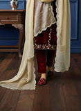 Maroon Tissue Suit with Dabka Zardozi & Pearl Work – Festive Elegance
