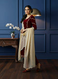 Maroon Tissue Suit with Dabka Zardozi & Pearl Work – Festive Elegance