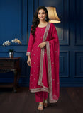 Magenta Pure Organza Suit with Zardozi & Mirror Work – Festive Elegance