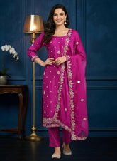 Purple Upada Silk Suit with Dabka & Zardozi Work | Pure Chinon Dupatta – Perfect for Weddings & Festive Occasions