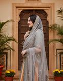 Grey & Peach Bridal Lehenga Set – A Regal Blend of Tradition and Grace
