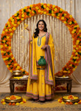 Mustard Yellow Gharara Set with Dabka, Zardozi & Gota Work | Pure Chinon Dupatta – Perfect for Haldi