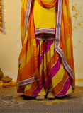 Yellow Chatapati Brocade Gharara Set with Multicolour Chiffon Dupatta – Festive Ethnic Wear