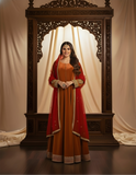 Royal Rust Anarkali Gown with Dupatta – Velvet Bridal Dress for Wedding & Festive Wear