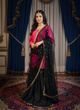 Pink & Black Embroidered Gharara Dress – Trendy Gharara Dress for Wedding