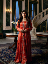 Rust Orange Dabka Zardozi Gown for Girls in Soft Organza Fabric with Dupatta