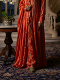 Rust Orange Dabka Zardozi Gown for Girls in Soft Organza Fabric with Dupatta